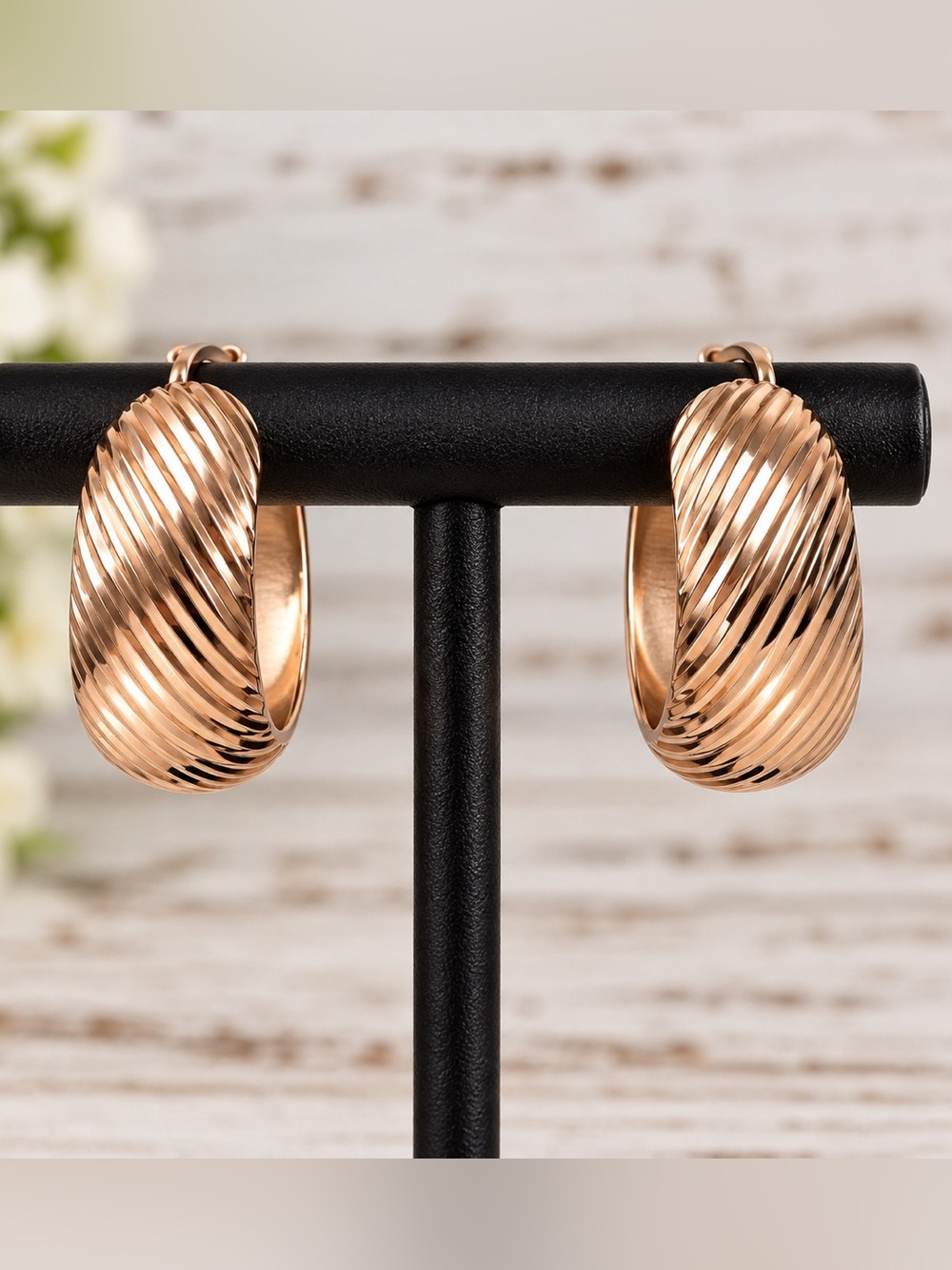 Milor Italy Rose Gold Vermeil Twisted Hoop Earrings 925